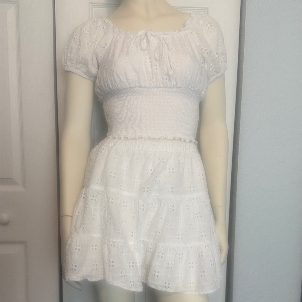 Japna White Eyelet Smocked Dress